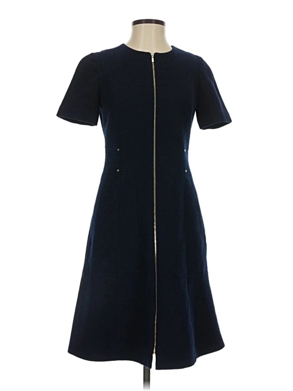Lafayette 148 New York Navy Zip-Front Short Sleeve Dress